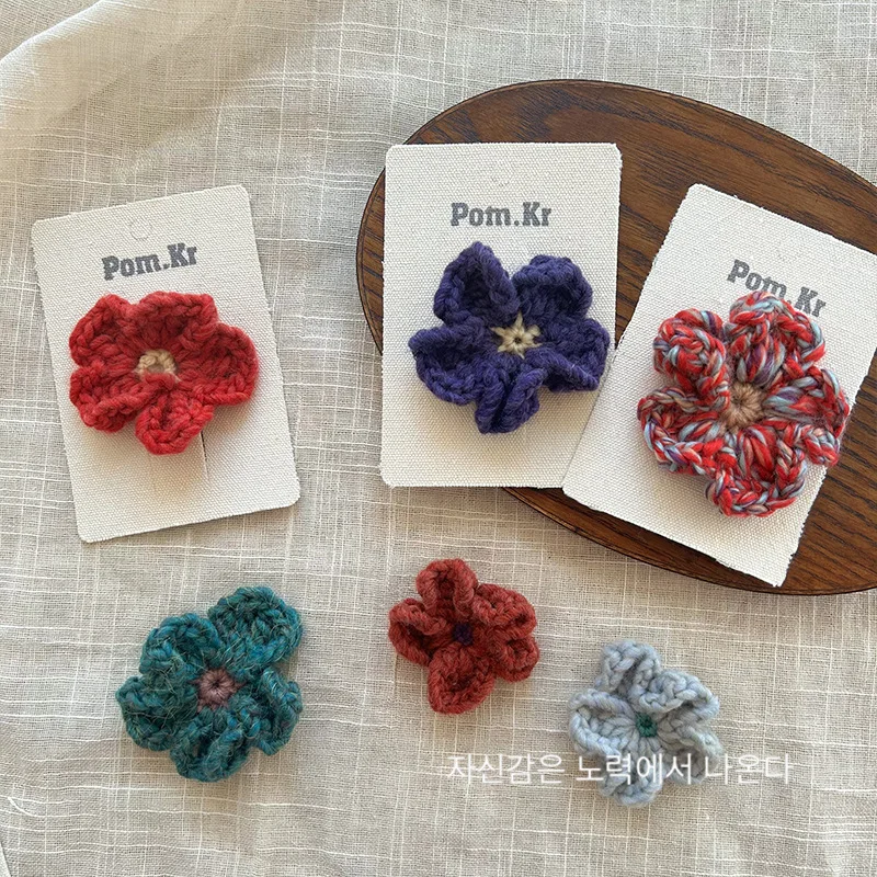 Pinzas pico de pato ganchillo flores tejidas vintage otoño invierno