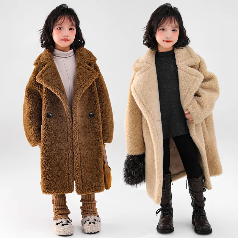 Abrigo largo con pelo sintético para niña estilo lana de cordero - imagen 5