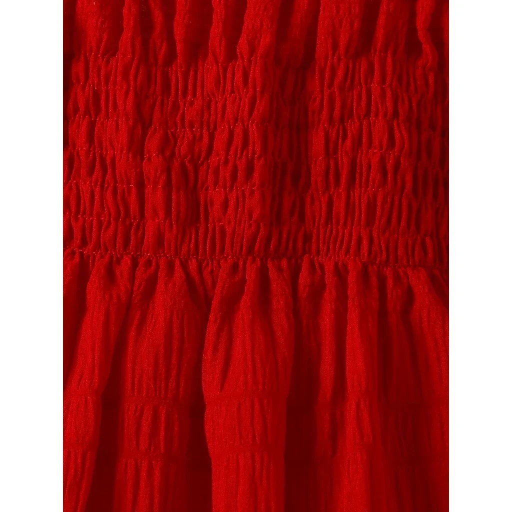 Vestido de princesa rojo con lazo para niña estilo verano - imagen 2