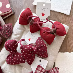 Bandas elásticas rojas vintage para el pelo de niña hechas a mano