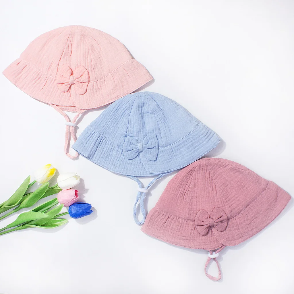 Sombrero de sol infantil transpirable en algodón con lazo para niña - imagen 4