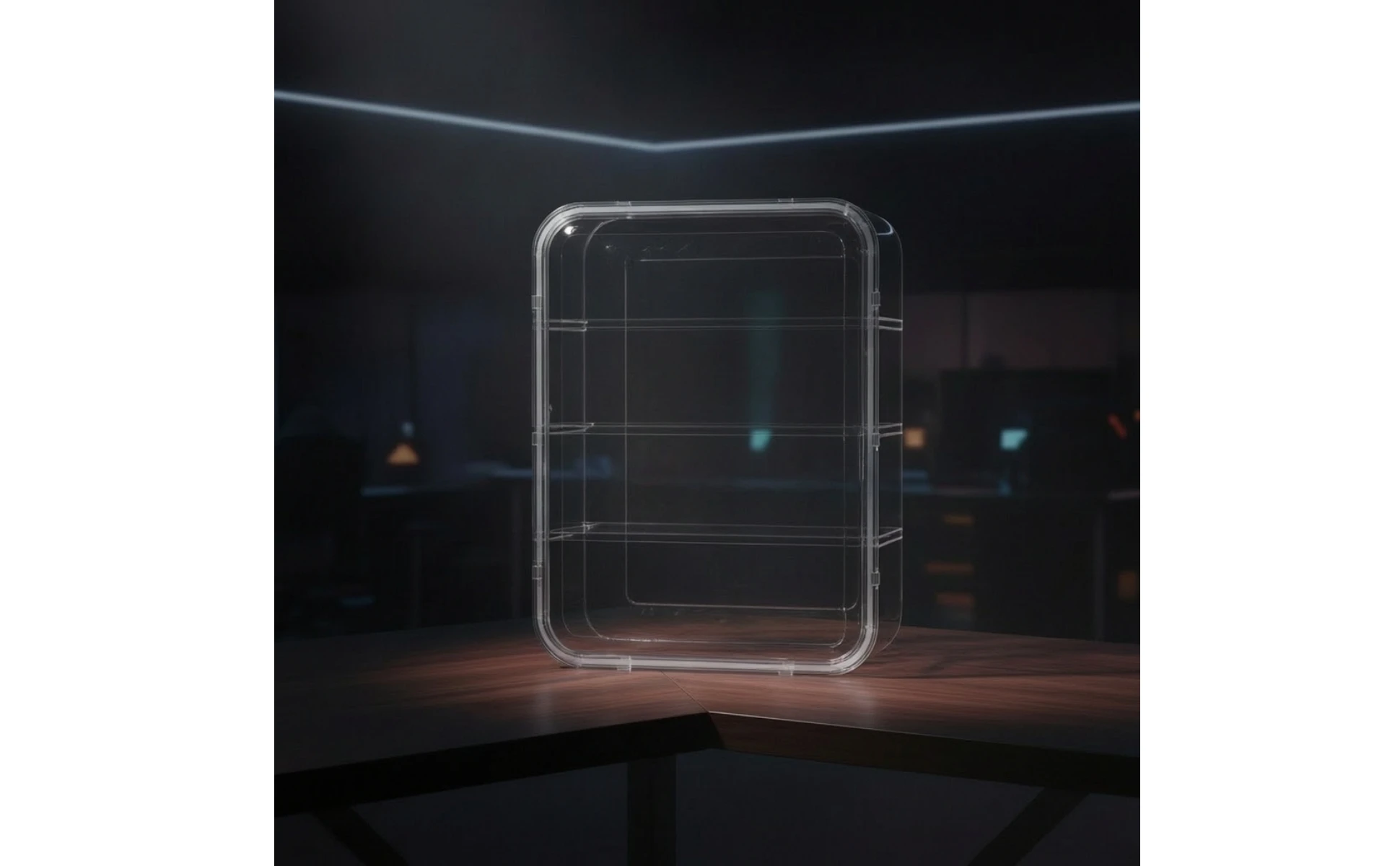 Vitrina de pared transparente mostrando su diseño rectangular