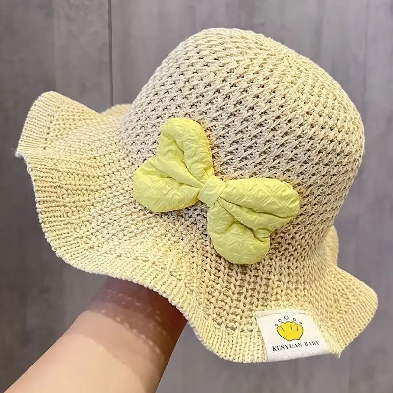 Sombrero de paja bebé con ala ancha transpirable y lazo grande - imagen 3