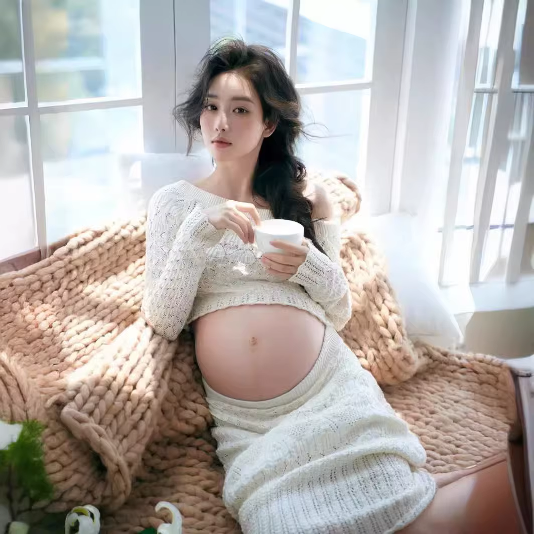 Vestido premamá blanco asimétrico para sesión de fotos - imagen 2