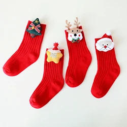 Calcetines altos navideños de ciervo para niños y niñas
