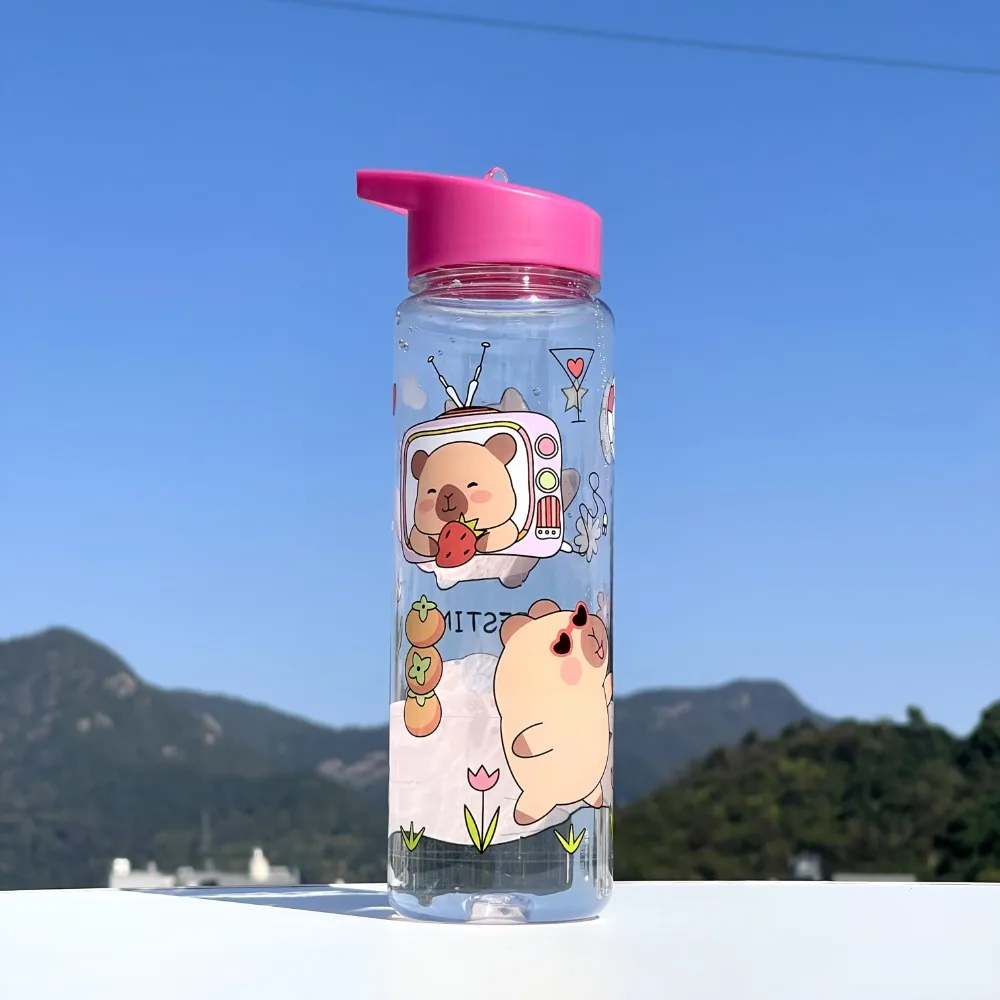 Botella de agua infantil con pajita capibara para colegio y camping - imagen 4