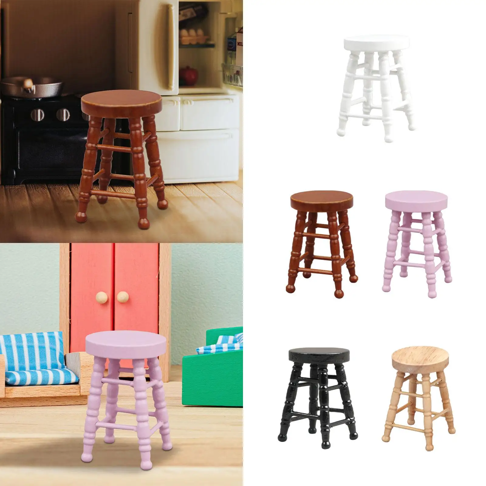 Taburetes de madera en miniatura para casa de muñecas - imagen 2