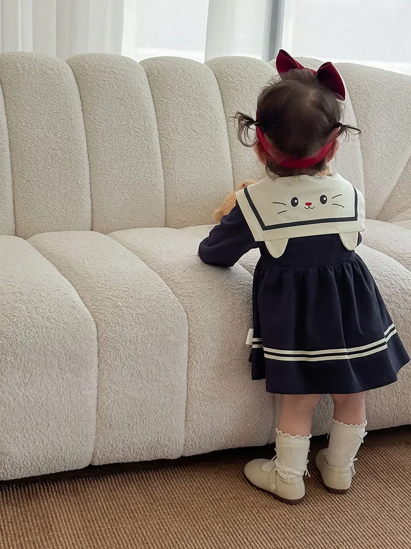 MILANCEL Vestido de otoño para niñas – Princesa azul marino suave - imagen 5