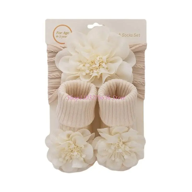 R6FD Calcetines para bebé con flores y diadema elegante regalo