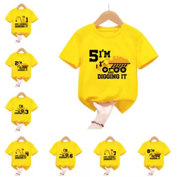 Camiseta excavadora algodón para niño – Regalo cumpleaños rosa