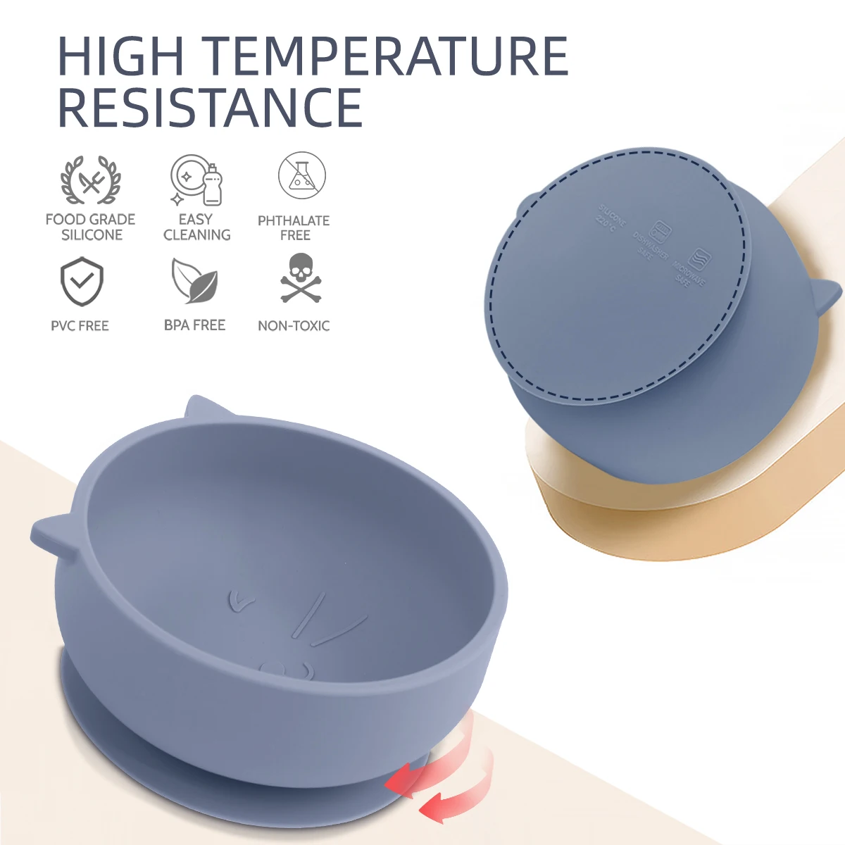 Cuenco de silicona con succión para bebé – Gato retro entrenamiento - imagen 4