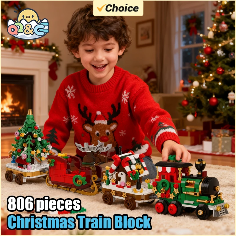 Bloques de construcción navideños con tren y trineo de Papá Noel - imagen 5