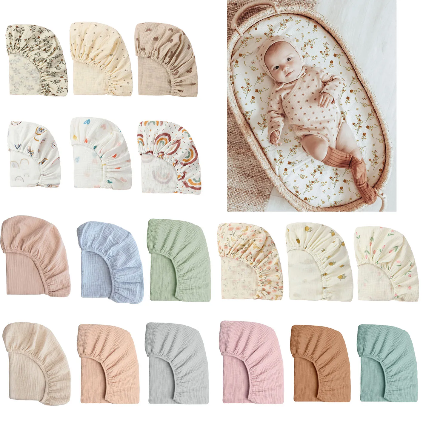 Sábana bajera desmontable en muselina de algodón con estampado bebé - imagen 2