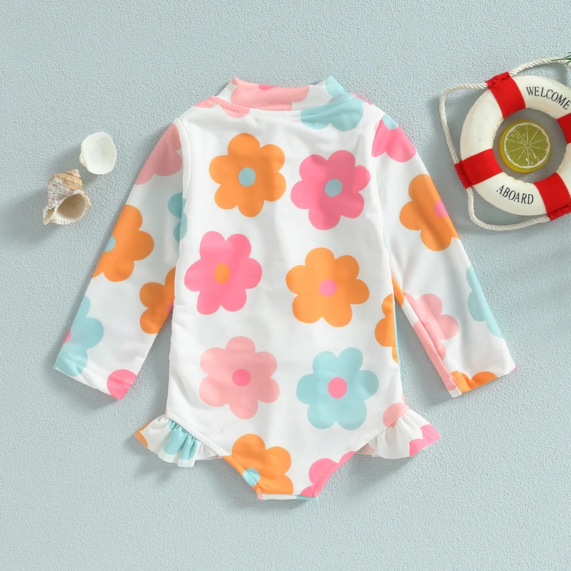 Tregren bañador de manga larga floral con cremallera para niñas - imagen 5
