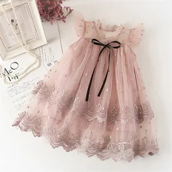 Vestido floral de verano para niña con tutú de encaje y volantes