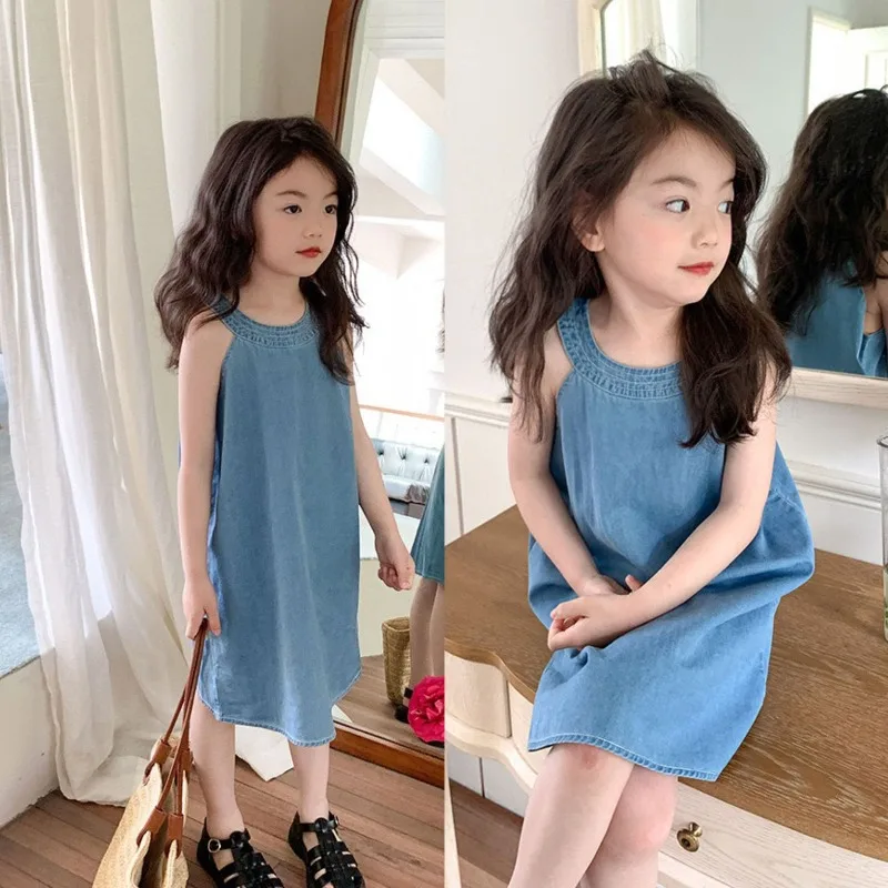 Vestido de verano para niñas sin mangas, estilo coreano moderno