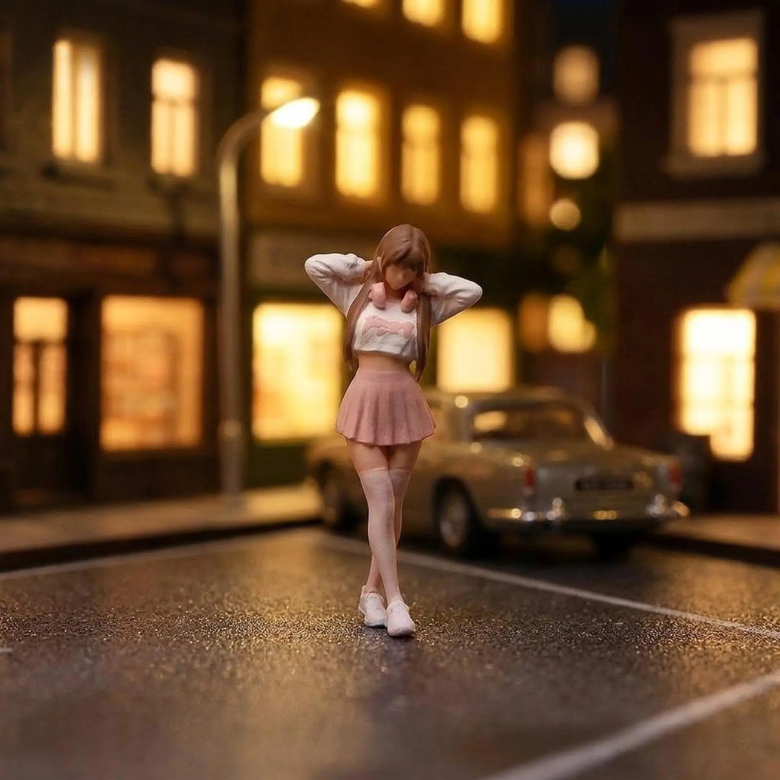 Figura de niña en miniatura de resina para diorama y manualidades