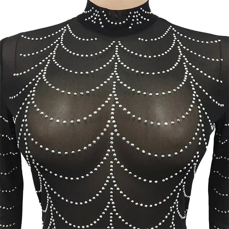 Vestido de maternidad de malla transparente con pedrería - imagen 3