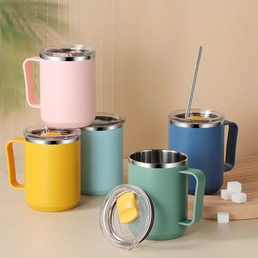 Vaso antivuelco de acero inoxidable con pajita para niños