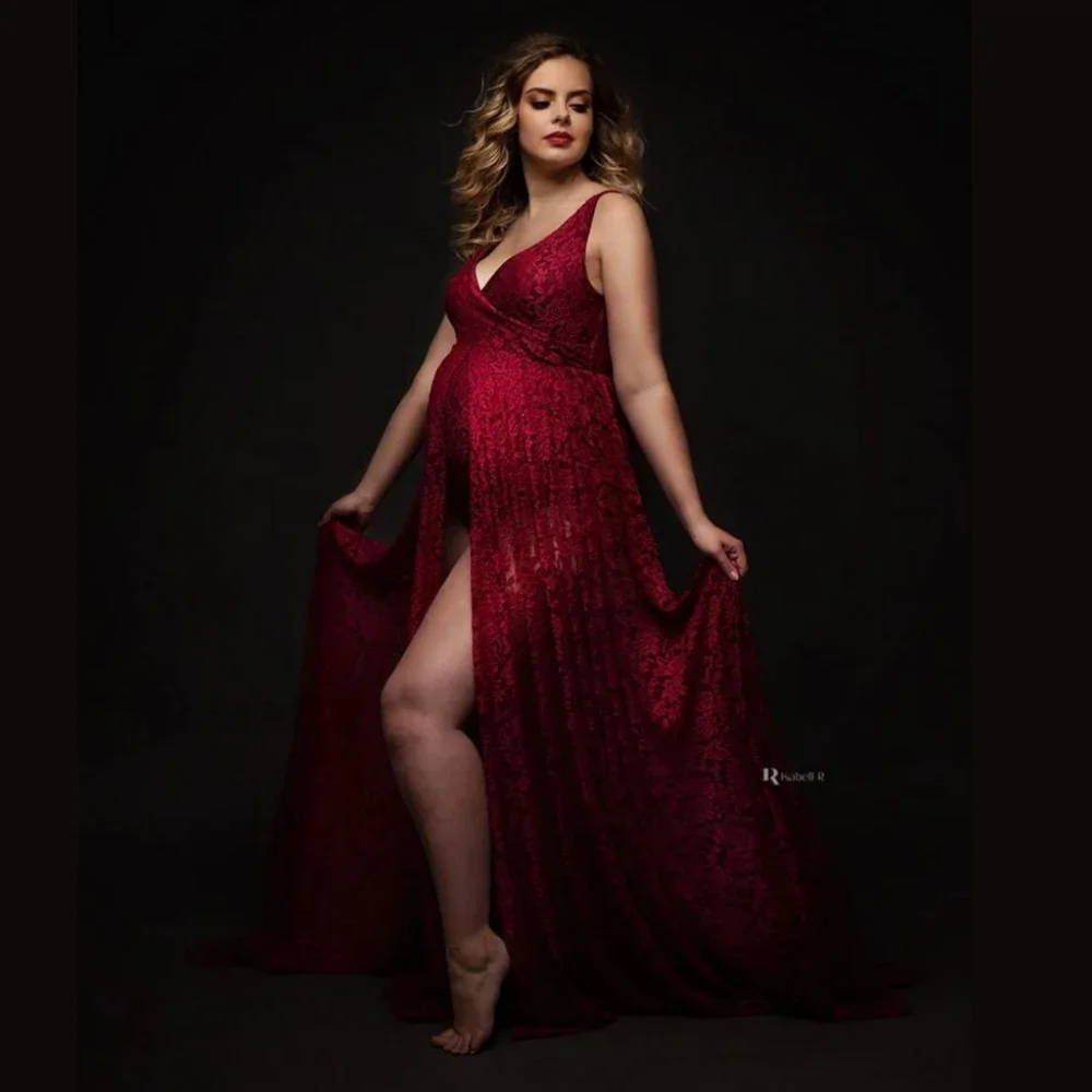 Vestido de maternidad sin mangas de encaje para sesión de fotos - imagen 2