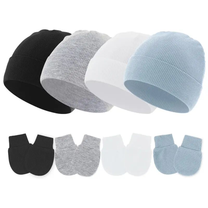 Set de gorros y guantes para bebe recien nacido – Color solido - imagen 5