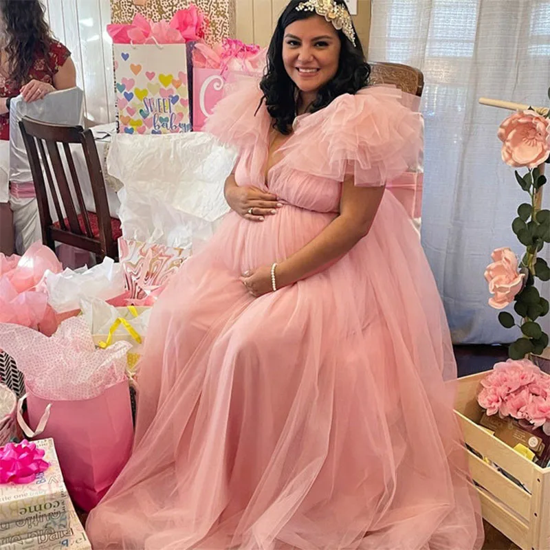 Vestido de embarazo encaje con tul y cuello en V - imagen 4