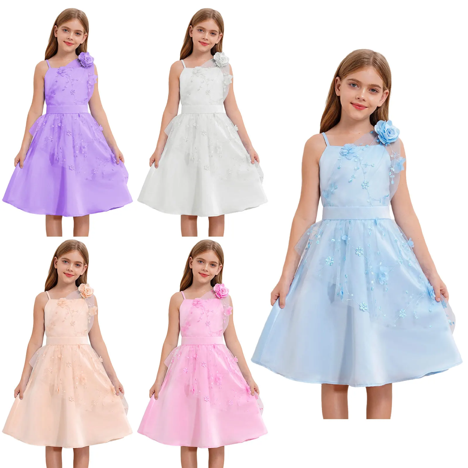 Vestido de tul bordado con flores para niñas – Fiesta y ceremonias - imagen 2