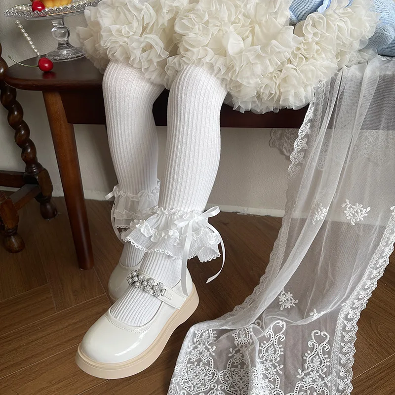 Pantimedias de primavera para niñas con lazo y encaje estilo lolita - imagen 4