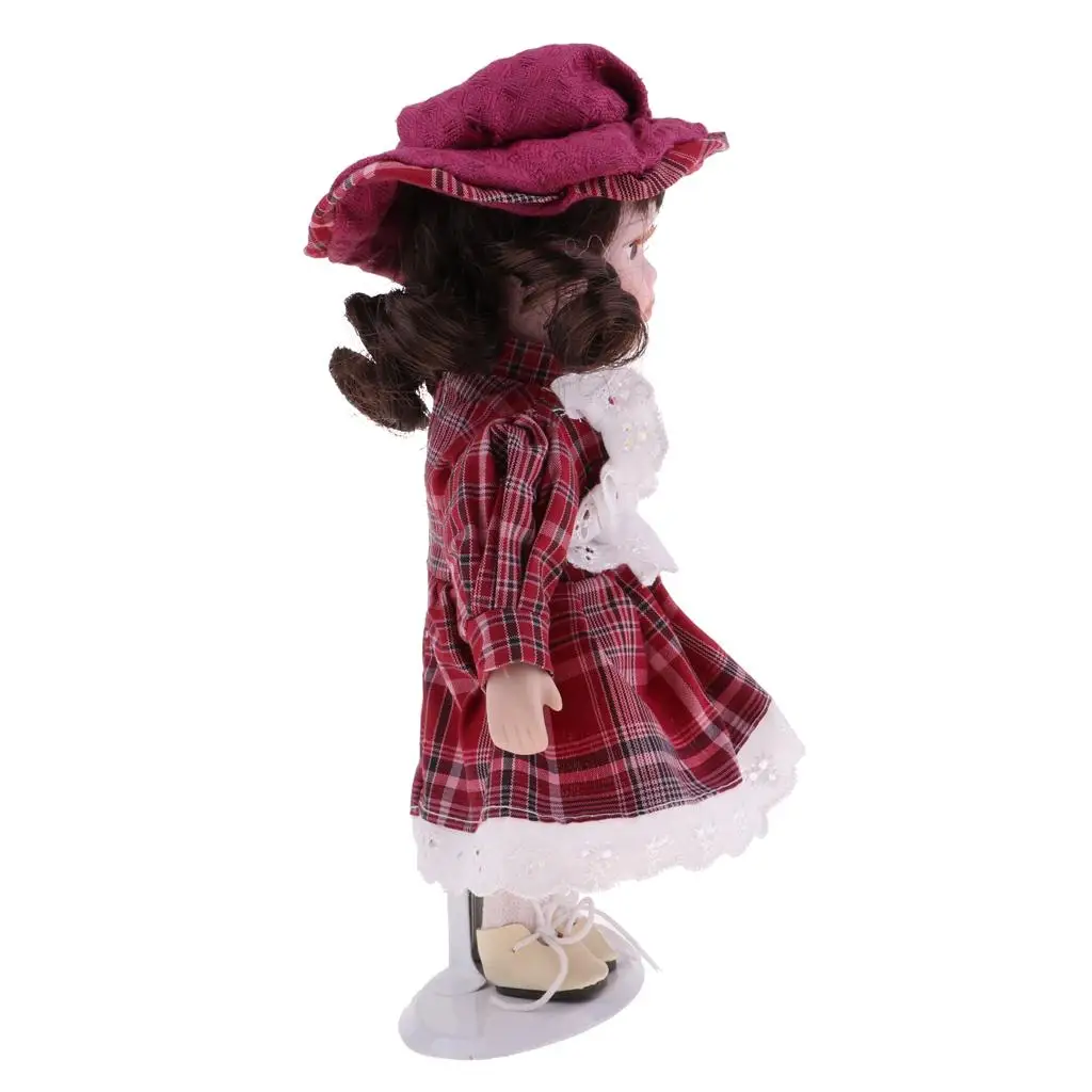 Muñeca de porcelana victoriana en miniatura con vestido rojo - imagen 2