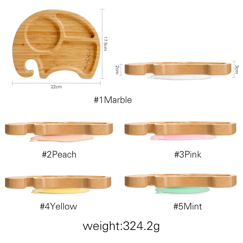 Vajilla de bambú para bebé con plato succión tazón cubiertos - imagen 2