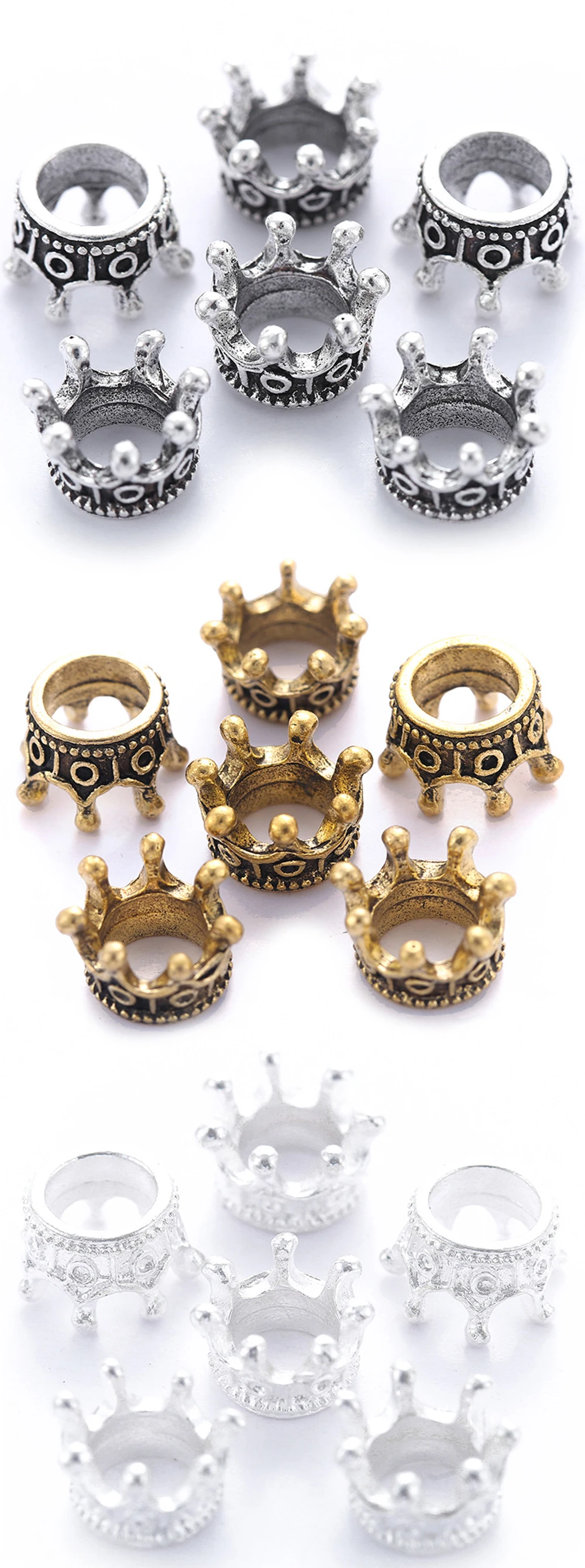 Detalle de las cuentas en acabado dorado y plateado