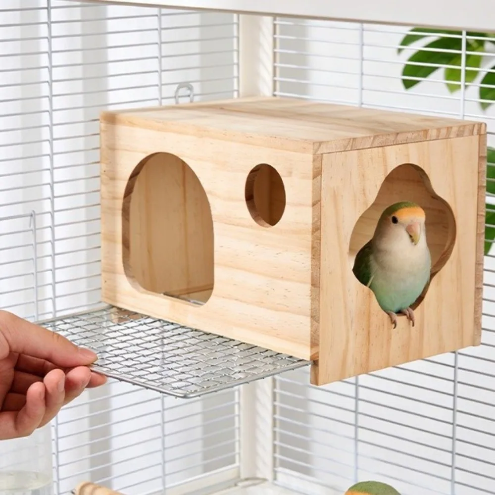 Caja de cría para loros en madera transpirable con fondo red y hamaca - imagen 3