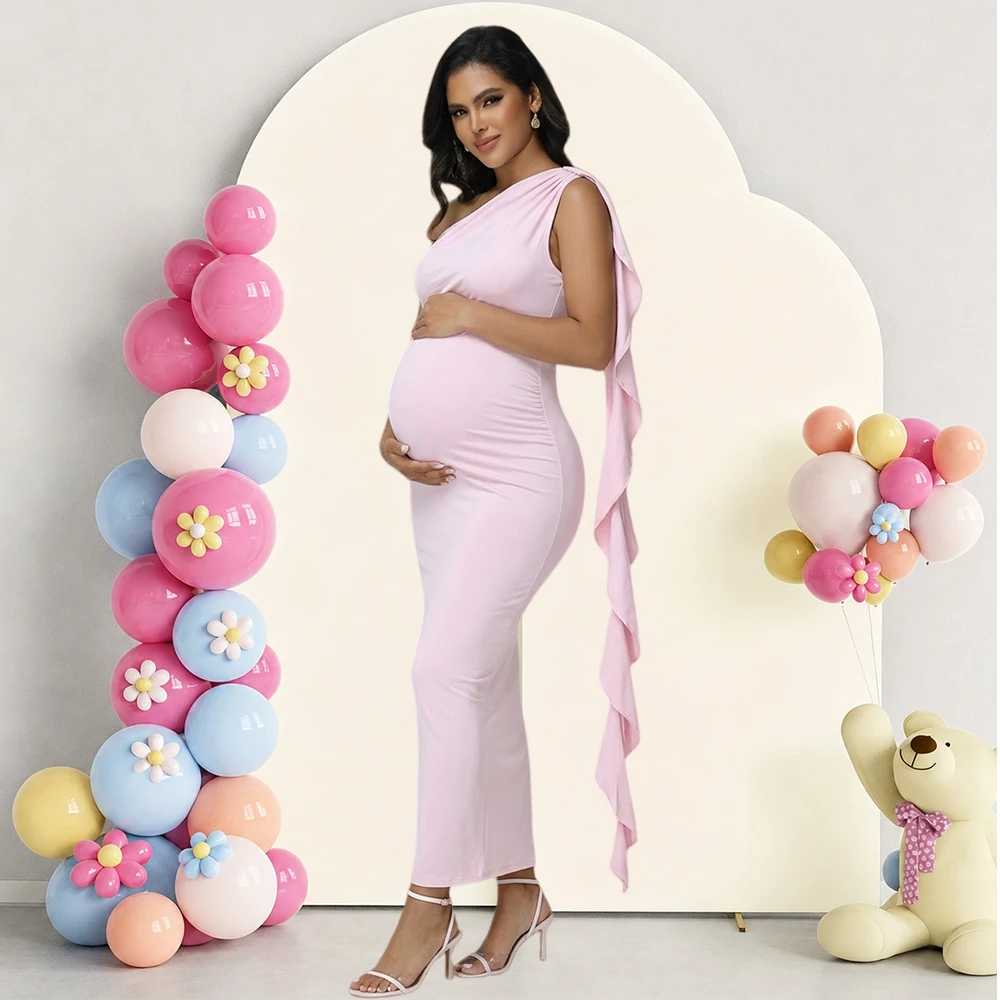 Vestido de maternidad largo asimétrico con volantes drapeados - imagen 4