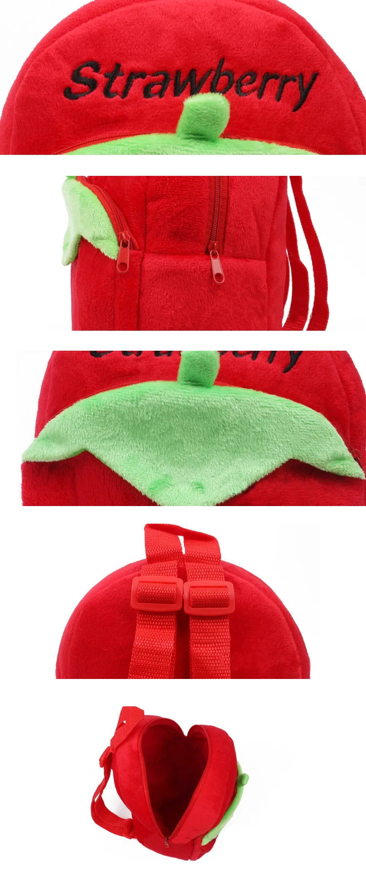 Mochila de felpa suave con diseño de fresa