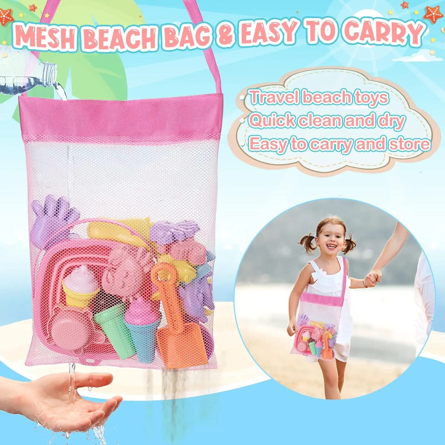 Set para playa infantil con palas y moldes de arena duraderos