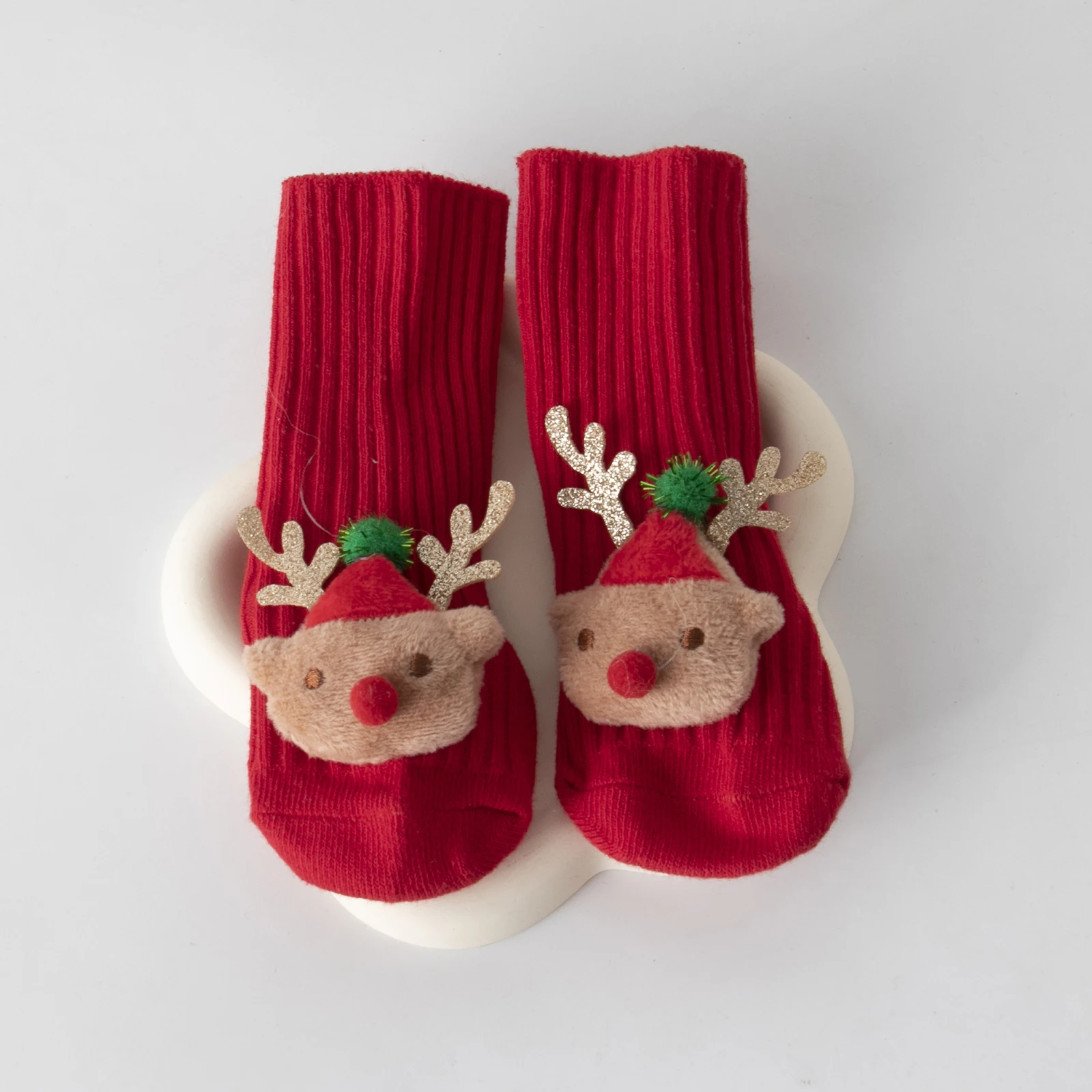 Tregren calcetines antideslizantes de Navidad para bebé Reno Santa - imagen 2