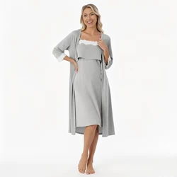 Pijama de lactancia posparto con encaje para primavera y otoño