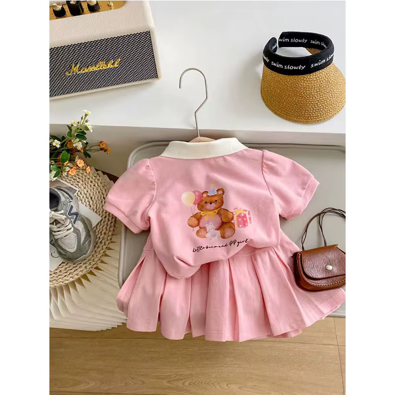 Conjunto niña verano top manga corta con solapa y falda ligera - imagen 4