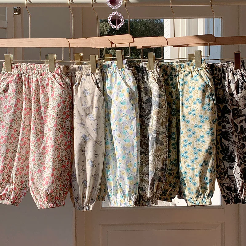 Pantalones florales para niñas con estampado coreano
