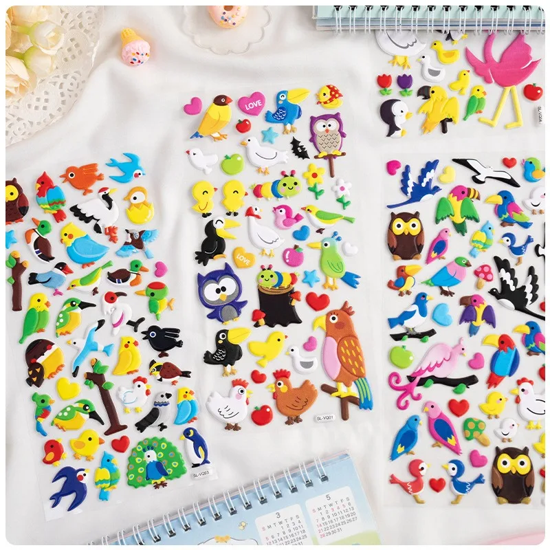 Pegatinas kawaii 3D de animales divertidos para scrapbooking infantil