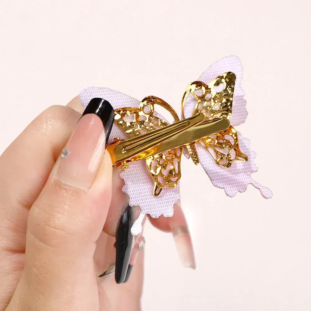 Horquillas mariposa con perla estilo coreano y lentejuelas para niña - imagen 3