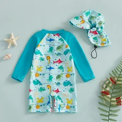 Traje de baño infantil dos piezas protección solar con gorro marino