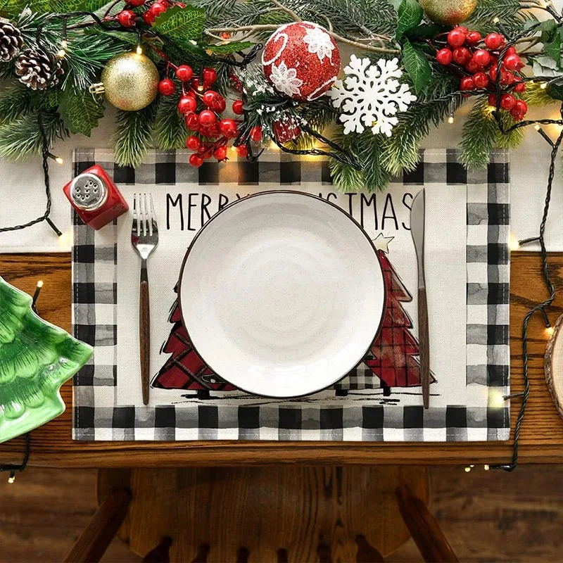 Manteles individuales de lino con diseño de alce navideño - imagen 2