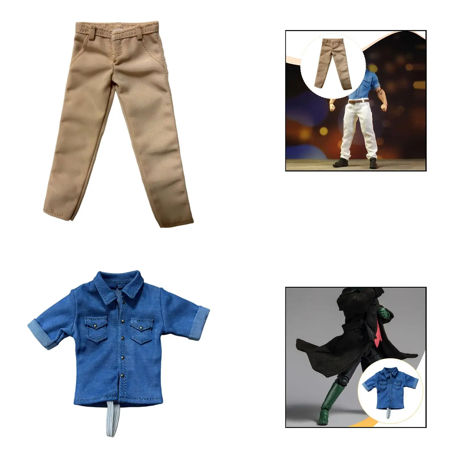 Pantalón de tela caqui para ropa de figuras 1:12