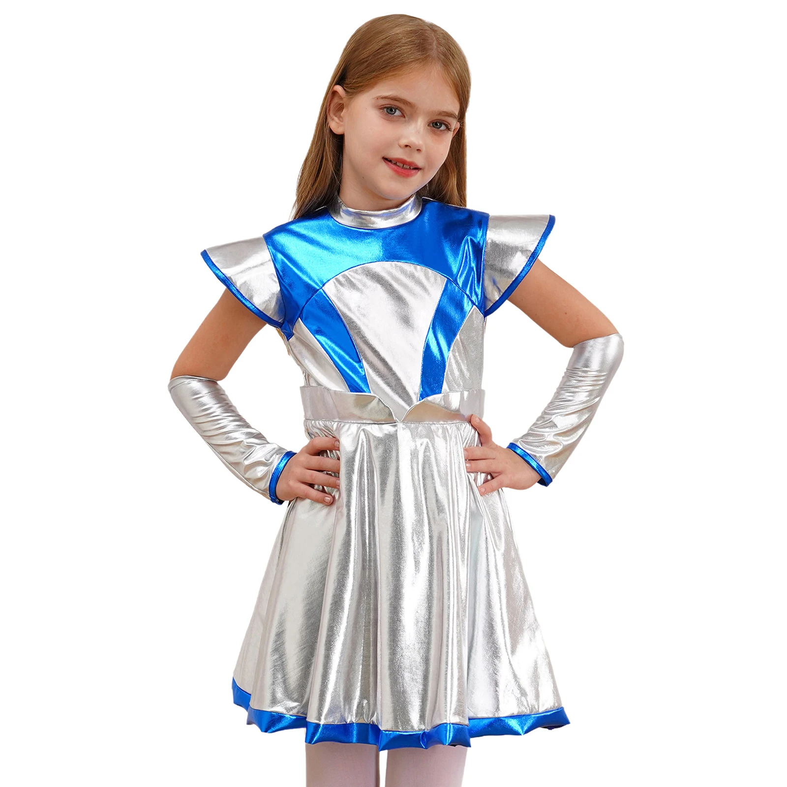 Disfraz de alienígena para niñas con vestido metálico Halloween - imagen 3