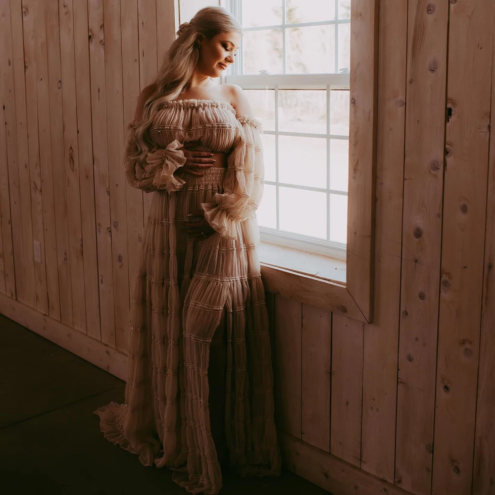 Vestido premamá en gasa plisada para sesión de fotos - imagen 4