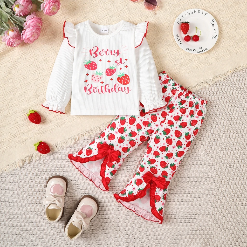 Conjunto niña de manga larga con estampado de fresa y campana - imagen 4