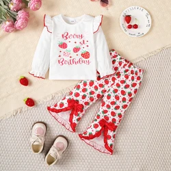 Conjunto niña de manga larga con estampado de fresa y campana