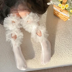 Calcetines altos para niñas con volantes de encaje estilo princesa