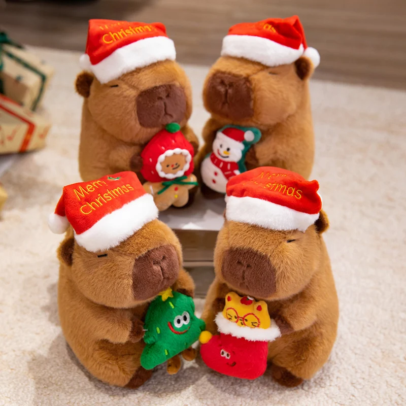 Peluche capibara con sombrero rojo de Navidad para dormir - imagen 2